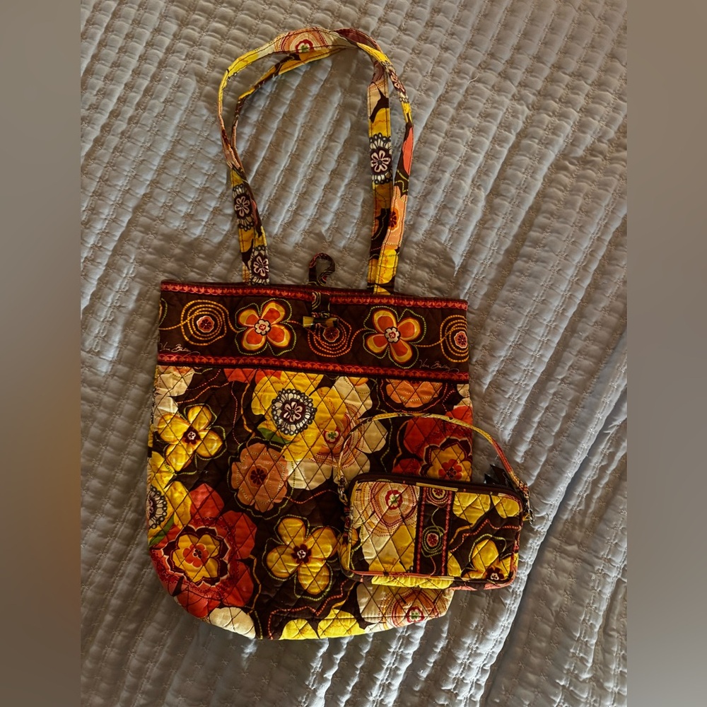 Vera Bradley Quilted Tote and Wristlet in retired Buttercup pattern